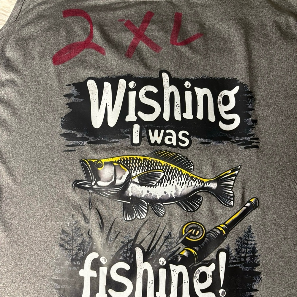 Gray Fishing Graphic T-Shirt